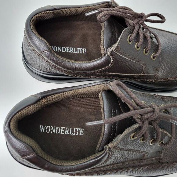 WONDERLITE Lou Shoes Mens 9.5 W Wide Width Brown Leather Casual Oxford Comfort - Picture 9 of 10